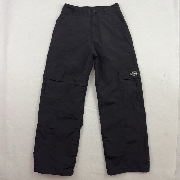 YoungLA Womens Retro Cargo Joggers Black Nylon Pants Large Nylon Goth Y2k Baggy - Picture 1 of 12